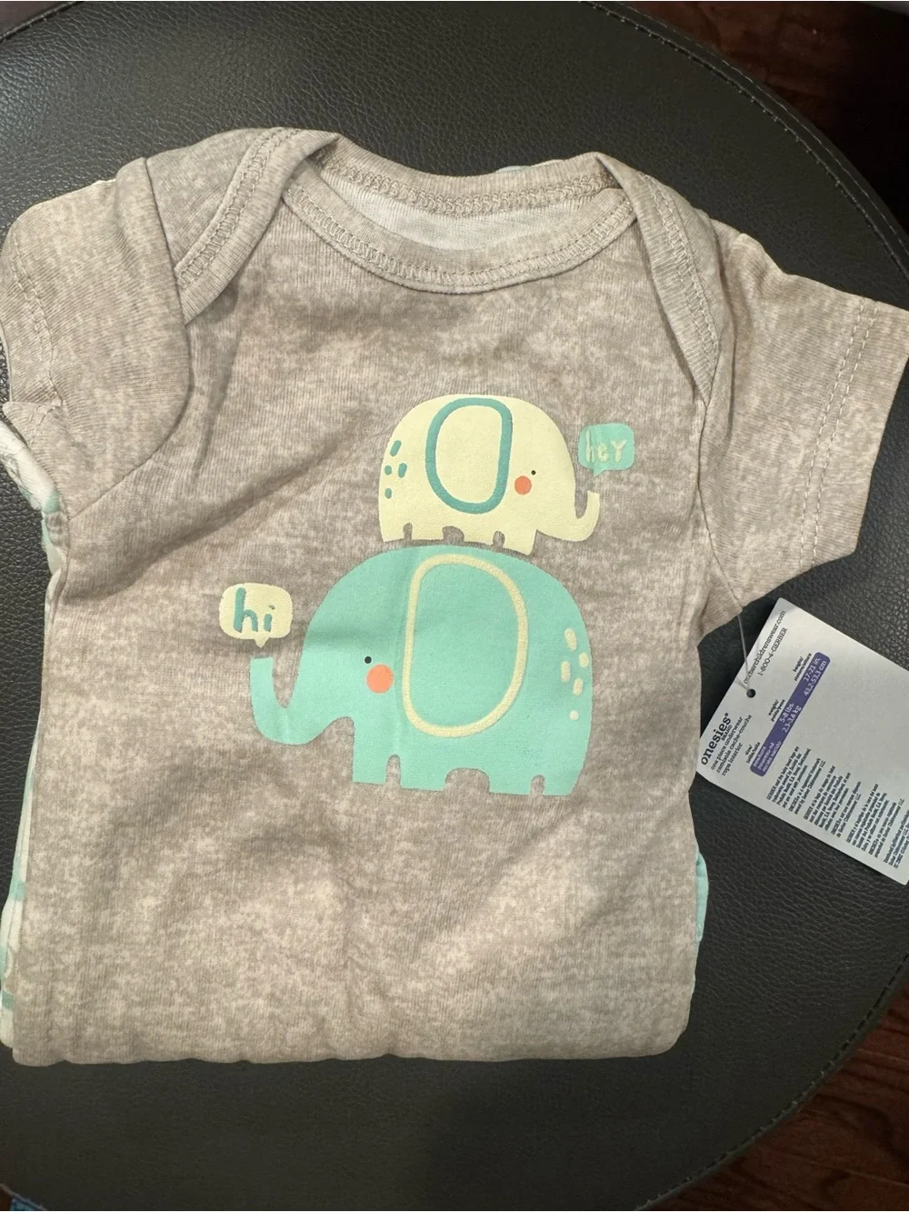 *Gerber Gray One-Piece with Teal and Cream Elephant Graphic